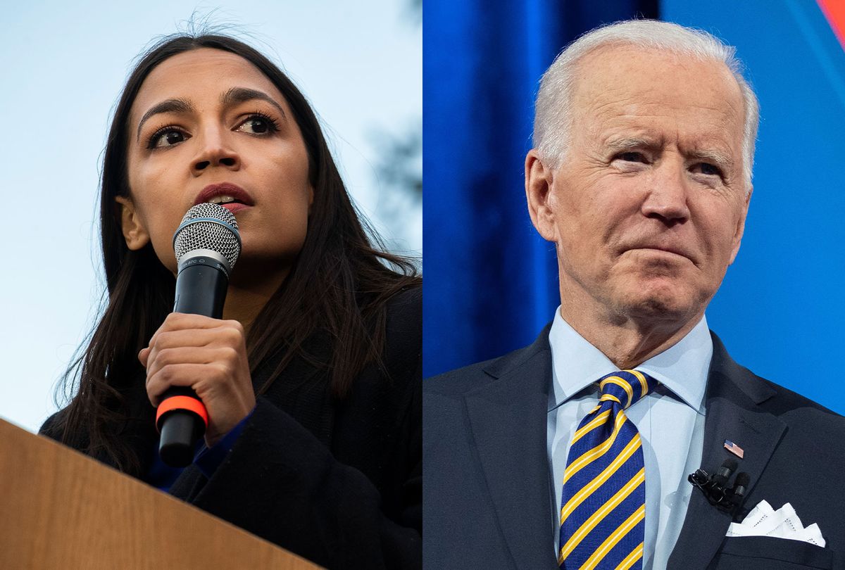 Alexandria Ocasio-Cortez and Joe Biden (Photo illustration by Salon/Getty Images)
