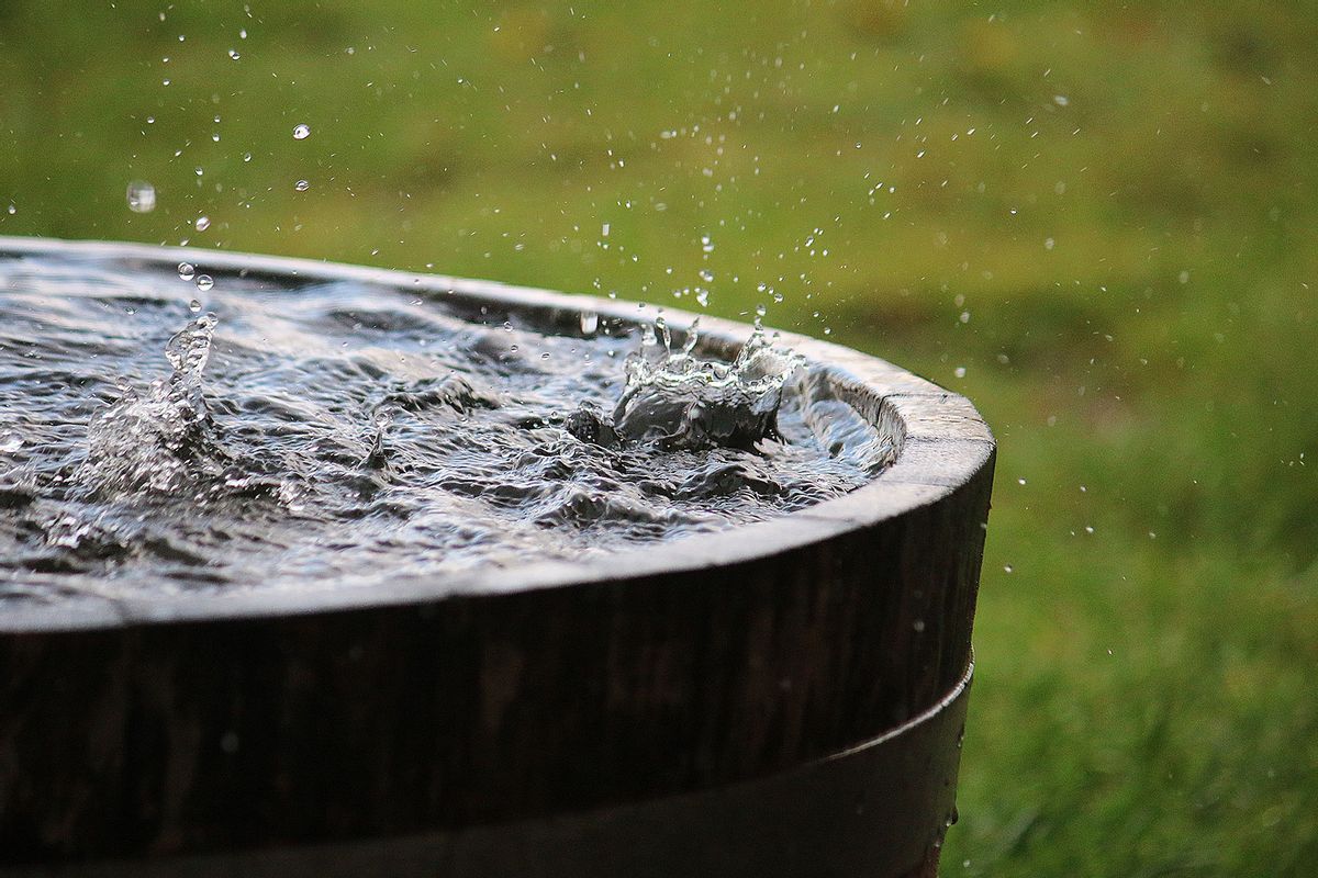 Rain is falling in a wooden barrel (Getty Images/BiancaGrueneberg)