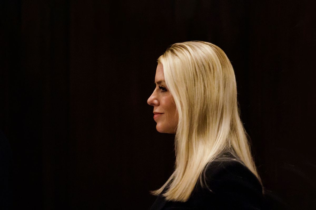Former Florida Attorney General Pam Bondi, President-elect Donald Trump's pick to be U.S. Attorney General, arrives for a meeting with Sen. Lindsey Graham (R-SC), ranking member on the Senate Judiciary Committee, in the Russell Senate Office Building on December 2, 2024 in Washington, DC. (Samuel Corum/Getty Images)