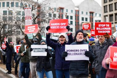 Protesters rally against the Department of Government Efficiency Elon Musk
